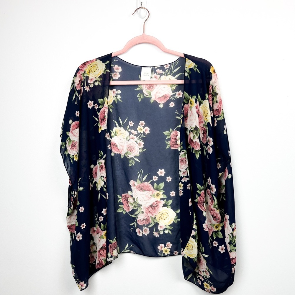 Color Swatch Sheer Floral Short Sleeve Summer Cardigan